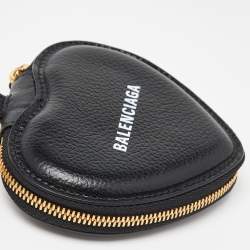 Balenciaga Black Leather Heart Key Ring Bag Charm