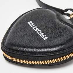 Balenciaga Black Leather Heart Key Ring Bag Charm