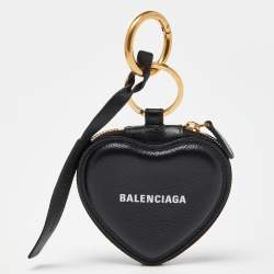 Balenciaga Black Leather Heart Key Ring Bag Charm
