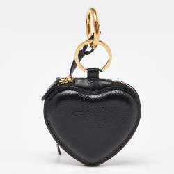 Balenciaga Black Leather Heart Key Ring Bag Charm