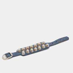 Pre Owned Balenciaga Stud Silver Tone Leather Bracelet