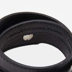 Pre Owned Balenciaga Stud Leather Silver Tone Bracelet