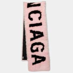 Balenciaga Pink Logo Printed Faux Fur & Quilted Detail Stole