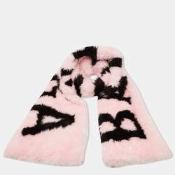 Balenciaga Pink Logo Printed Faux Fur & Quilted Detail Stole