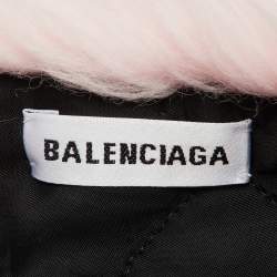 Balenciaga Pink Logo Printed Faux Fur & Quilted Detail Stole
