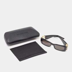 Balenciaga Black/Grey BB0096S Gold Tone Logo Detail Rectangle Sunglasses
