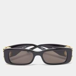 Balenciaga Black/Grey BB0096S Gold Tone Logo Detail Rectangle Sunglasses