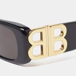 Balenciaga Black/Grey BB0096S Gold Tone Logo Detail Rectangle Sunglasses