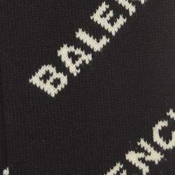 Pre Owned Balenciaga Black/White Logo Intarsia Wool And Camel Hair Scarf