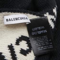 Pre Owned Balenciaga Black/White Logo Intarsia Wool And Camel Hair Scarf