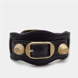 Pre Owned Balenciaga Arena Giant Leather Gold Tone Bracelet