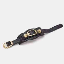 Pre Owned Balenciaga Arena Giant Leather Gold Tone Bracelet