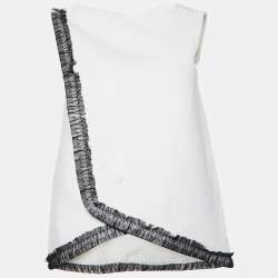 Pre Owned Balenciaga Off-White Crepe Contrast Lace Trim Top S