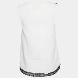 Pre Owned Balenciaga Off-White Crepe Contrast Lace Trim Top S