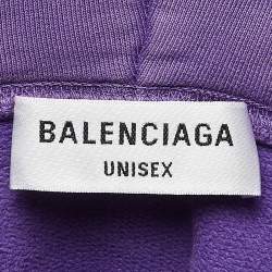 Pre Owned Balenciaga Purple Logo Embroidered Cotton Hoodie L