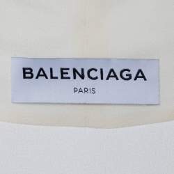 Pre Owned Balenciaga Cream Silk Crepe Neck Tie-Up Top S