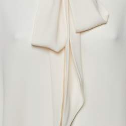 Pre Owned Balenciaga Cream Silk Crepe Neck Tie-Up Top S