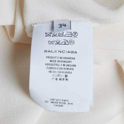 Pre Owned Balenciaga Cream Silk Crepe Neck Tie-Up Top S