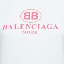 Pre Owned Balenciaga White Logo Print Cotton Jersey T-Shirt S