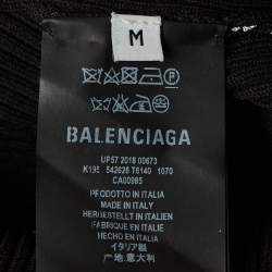 Pre Owned Balenciaga Black Logo Print Rib Knit Turtleneck Sweater M
