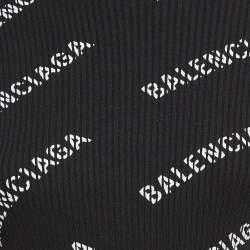 Pre Owned Balenciaga Black Logo Print Rib Knit Turtleneck Sweater M