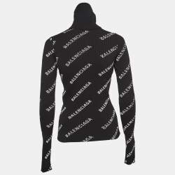 Pre Owned Balenciaga Black Logo Print Rib Knit Turtleneck Sweater M