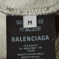 Pre Owned Balenciaga Grey Logo Print Cotton Knit Sweatshirt M