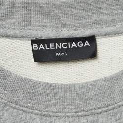 Pre Owned Balenciaga Grey Logo Print Cotton Knit Sweatshirt M