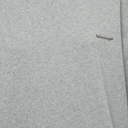 Pre Owned Balenciaga Grey Logo Print Cotton Knit Sweatshirt M