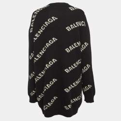 Pre Owned Balenciaga Black Logo Rib Knit Oversized Cardigan XL