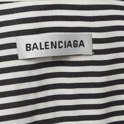 Pre Owned Balenciaga Black/White Striped Cotton Neck Tie Oversized Shirt (One Size)