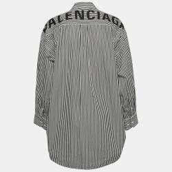 Pre Owned Balenciaga Black/White Striped Cotton Neck Tie Oversized Shirt (One Size)