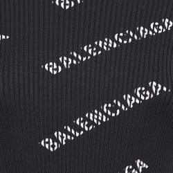 مملوكة مسبقًا Balenciaga Black Logo Print Rib Knit Bodycon Dress M