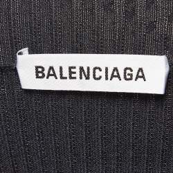 مملوكة مسبقًا Balenciaga Black Logo Print Rib Knit Bodycon Dress M