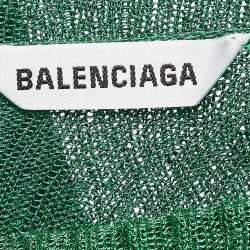Balenciaga Green Metallic Rib Knit Turtle Neck Maxi Dress S