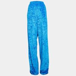 Balenciaga Blue Velour Wide-Leg Pants M