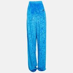 Balenciaga Blue Velour Wide-Leg Pants M