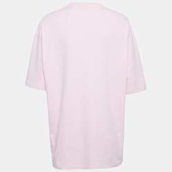 Pre Owned Balenciaga Pink Crest Print Cotton Knit Crew Neck T-Shirt XS