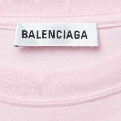 Pre Owned Balenciaga Pink Crest Print Cotton Knit Crew Neck T-Shirt XS