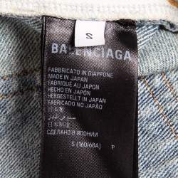 Balenciaga Blue Washed & Distressed Logo Print Denim Unisex Jeans S Waist 34"