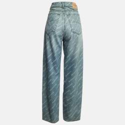 Balenciaga Blue Washed & Distressed Logo Print Denim Unisex Jeans S Waist 34"