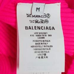 Pre Owned Balenciaga Neon Pink Rib Knit Turtleneck Sweater M