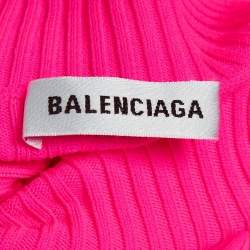 Pre Owned Balenciaga Neon Pink Rib Knit Turtleneck Sweater M