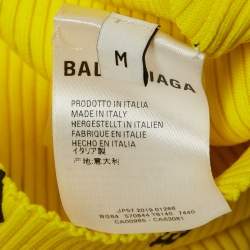 Pre Owned Balenciaga Yellow Logo Print Rib Knit Full Sleeve Top M