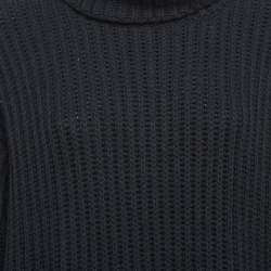 Pre Owned Balenciaga Black Rib Knit Wool Turtle Neck Midi Dress S