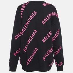 Pre Owned Balenciaga Black Monogram Patterned Cotton & Wool Blend Knit Sweatshirt M
