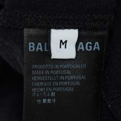 Pre Owned Balenciaga Black Logo Print Cotton Knit Oversized Crew Neck T-Shirt M