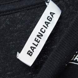 Pre Owned Balenciaga Black Logo Print Cotton Knit Oversized Crew Neck T-Shirt M