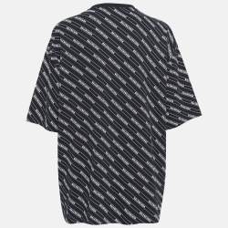 Pre Owned Balenciaga Black Logo Print Cotton Knit Oversized Crew Neck T-Shirt M