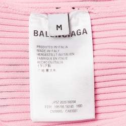 Pre Owned Balenciaga Pink Logo Print Rib Knit Bodycon Dress M
